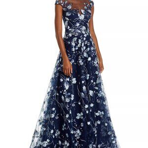 Teri Jon by Rickie Freeman Embroidered Lace Illusion Gown